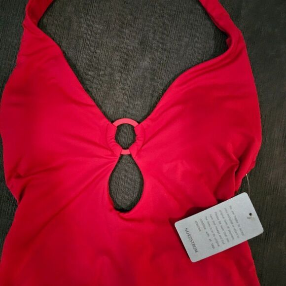 Sea Level Eco Essentials Red Keyhole Halter One-Piece Swimsuit Size 12 - Picture 9 of 13